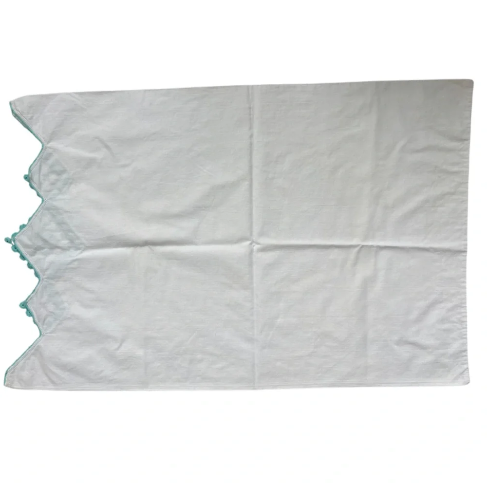 Vintage Pillowcase Hand Crocheted Lace Trim Handmade Hand Crafted Cotton Linen